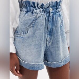Isabel Etoile Marant 36 Denim Shorts Women Blue Paperbag Waist Ruffle Cuffed 4/6